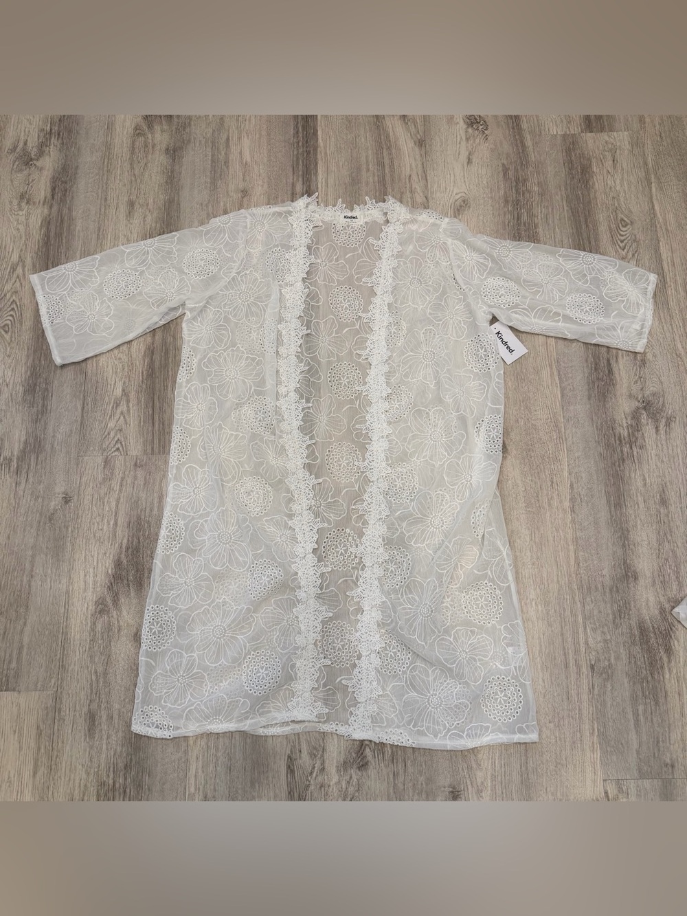 NWT Kindred Floral Embroidered Lace Mesh Kimono Duster‎ Cover Up 1X